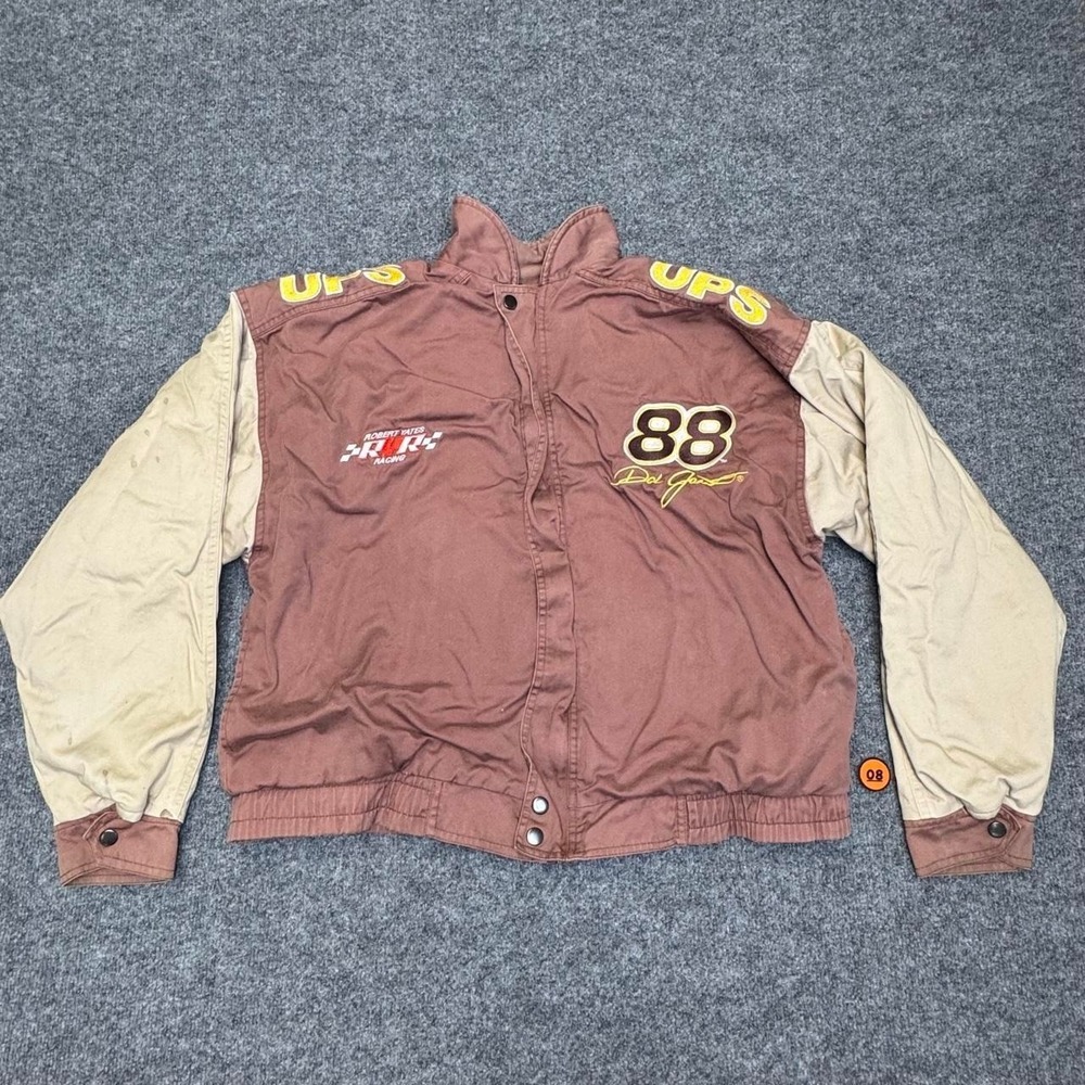 NASCAR Dale Jarrett racing jacket with beige sleeves and brown body. Size Medium